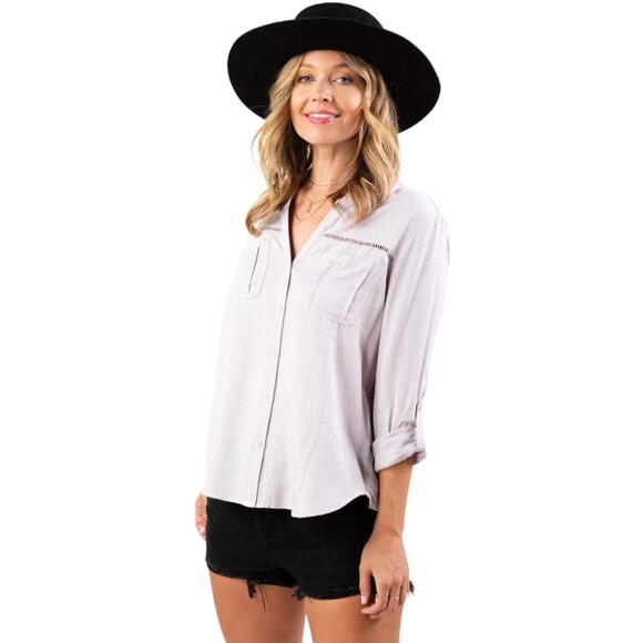 LOVESTITCH The Overtime lavender v-neck button up shirt size small - Picture 9 of 12